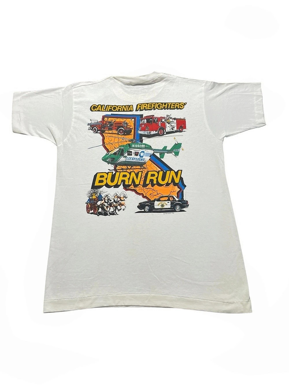 Fruit of the Loom California Firefighters Burn Run '92 Graphic Tee in White Size